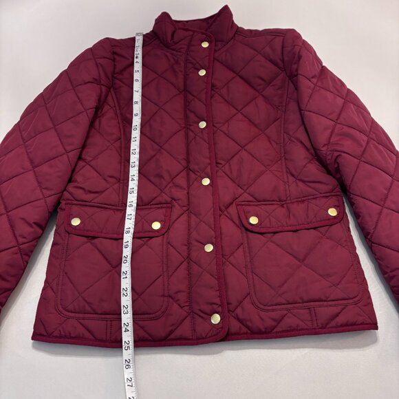 J Crew Quilted Field Jacket Women's Burgundy Maroon Red Size Medium Brass snaps - Picture 4 of 8